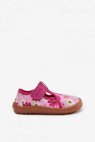 Slippers Kinderen met zelfklevende bevestigingsmiddelen met bloemen Barefoot Froddo Cannvas G1700439-4 roze 2