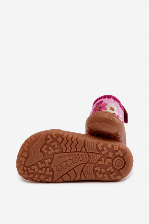 Slippers Kinderen met zelfklevende bevestigingsmiddelen met bloemen Barefoot Froddo Cannvas G1700439-4 roze