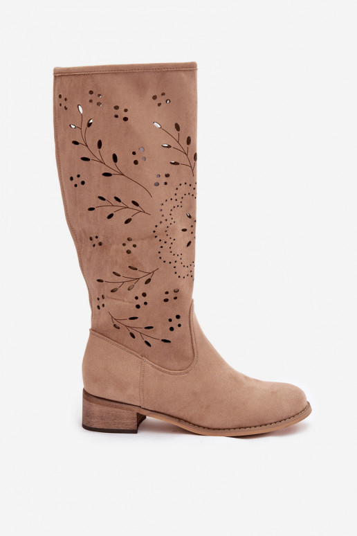 Bottes hautes pour femmes chaki avec éléments ajourés Helinna