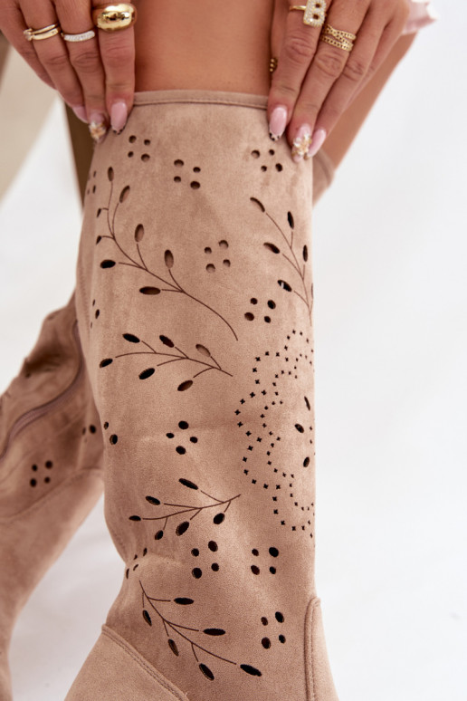 Bottes hautes pour femmes chaki avec éléments ajourés Helinna