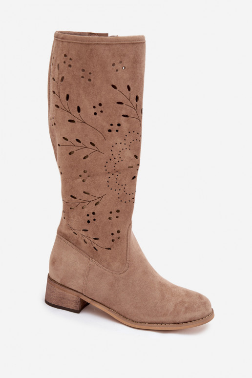 Bottes hautes pour femmes sable avec éléments ajourés Helinna