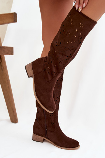 Bottes montantes pour femmes couleur chocolat avec des éléments ajourés Helinna