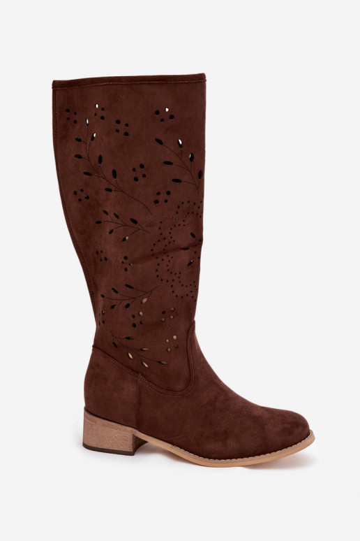 Bottes montantes pour femmes couleur chocolat avec des éléments ajourés Helinna