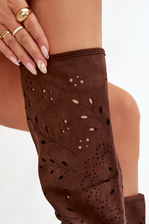 Bottes montantes pour femmes couleur chocolat avec des éléments ajourés Helinna