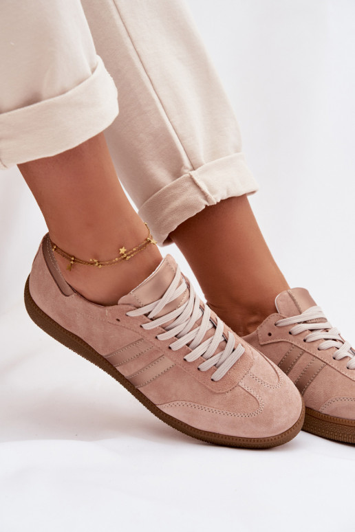 Zazoo N1068 van kunstsuède lage sneakers voor dames in roze