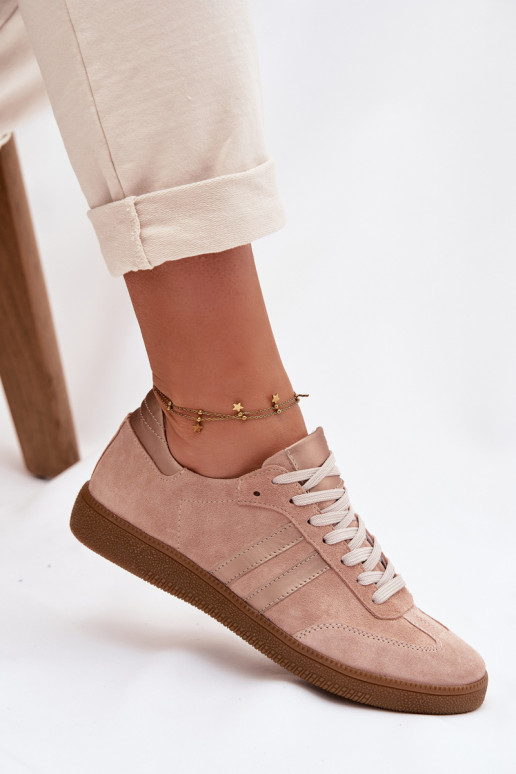 Zazoo N1068 van kunstsuède lage sneakers voor dames in roze