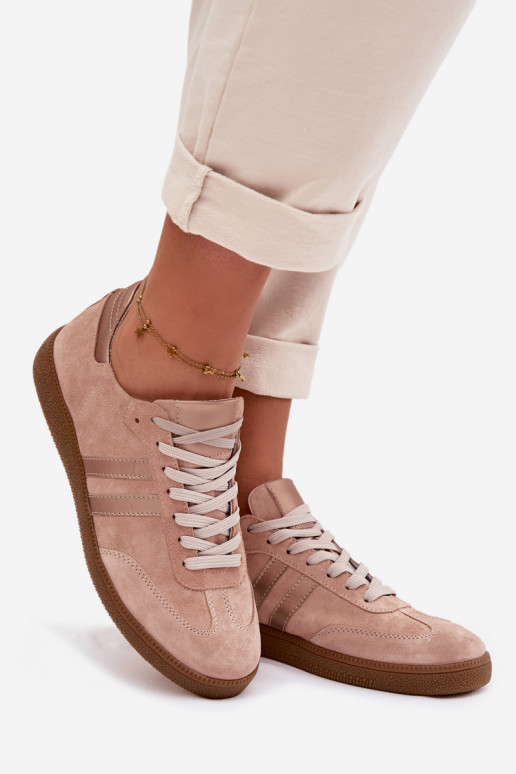 Zazoo N1068 van kunstsuède lage sneakers voor dames in roze
