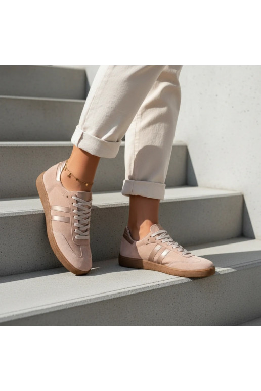 Zazoo N1068 van kunstsuède lage sneakers voor dames in roze