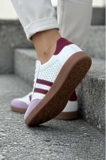 Zazoo N1318 kunstlederen sportschoenen met perforaties voor dames in wit-paars 2