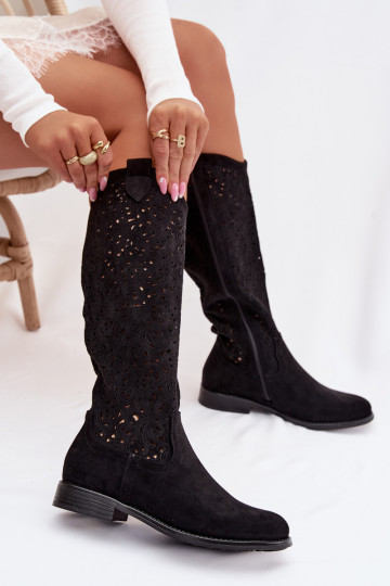 met elementen van opengeInerkt dameslaarzen met brede hakken S.Barski HY61-8023 zInart