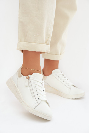 Haut Schuhe Feminin mit Reißverschlüssen INeiß-goldene Farbe Dorothea 2