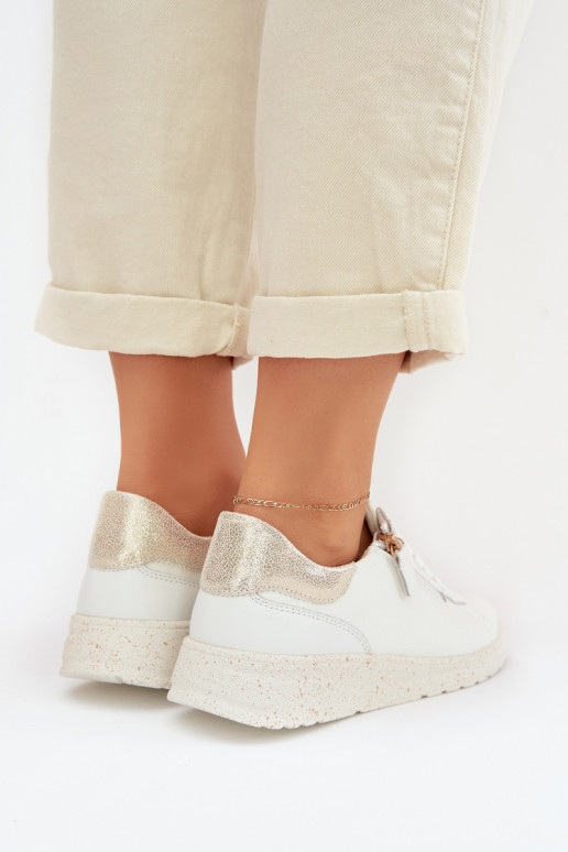 Haut Schuhe Feminin mit Reißverschlüssen INeiß-goldene Farbe Dorothea