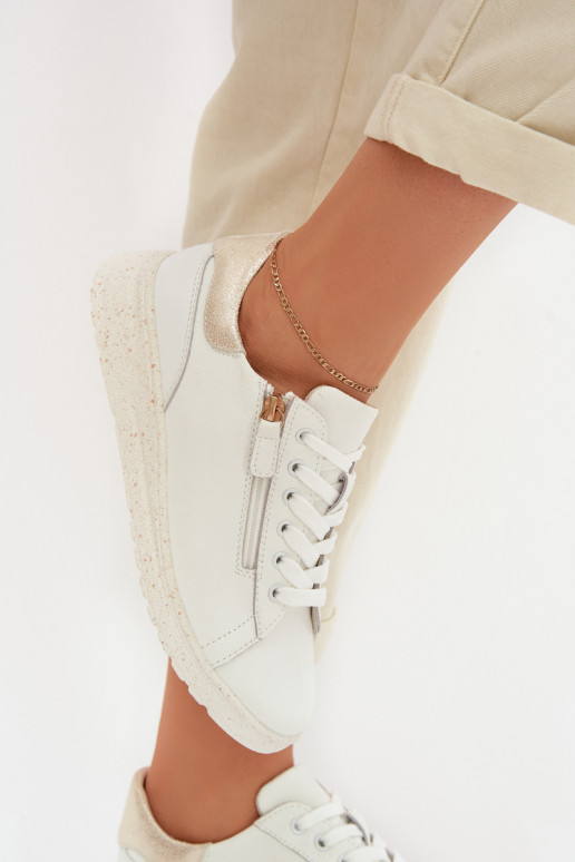 Peau chaussures Féminin avec fermetures éclair Blanc-couleur dorée Dorothea