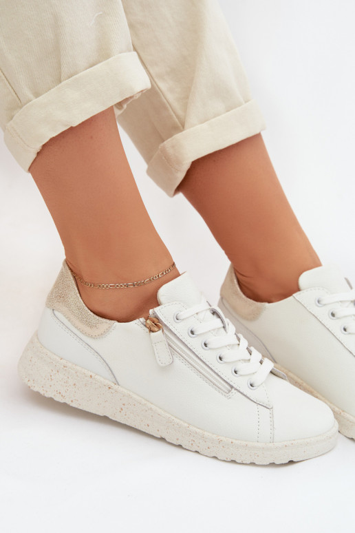 Peau chaussures Féminin avec fermetures éclair Blanc-couleur dorée Dorothea