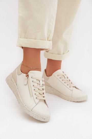 Leer schoenen Dames met ritssluitingen beige Dorothea 2