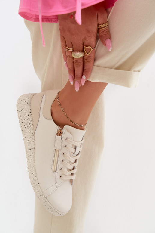 Leer schoenen Dames met ritssluitingen beige Dorothea