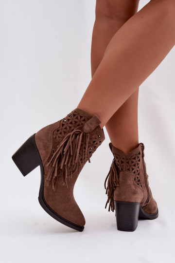 Bottines ajourées de style cowboy pour femmes avec talons et franges couleur marron Calissey 2
