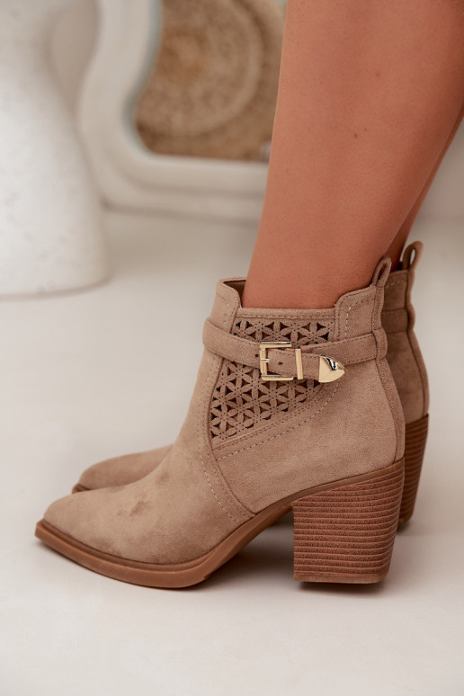 met elementen van opengeInerkt Dameslaarzen OpengeInerktm Een rolmodel I Złotą met gespen beige Deloriah