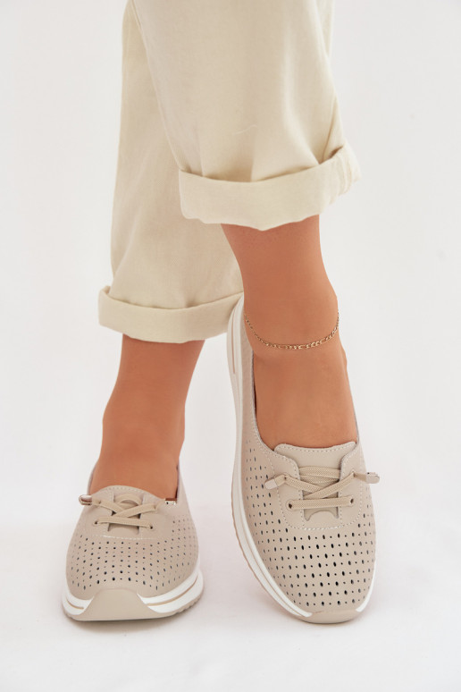 Leer met elementen van opengeInerkt schoenen Dames S.Barski LR61-7044 beige