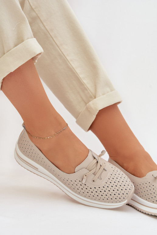 Leer met elementen van opengeInerkt schoenen Dames S.Barski LR61-7044 beige