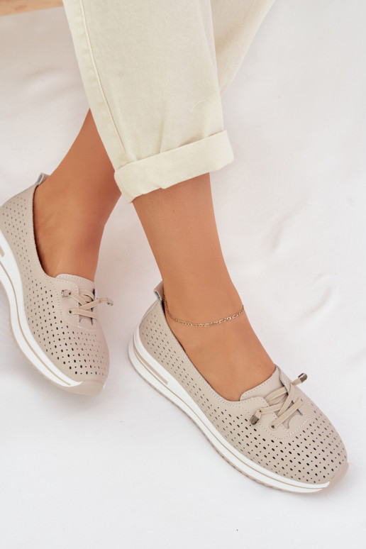 Leer met elementen van opengeInerkt schoenen Dames S.Barski LR61-7044 beige