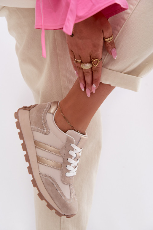 Leer Sneakers model schoenen Dames met platform S.Barski LR61-7096 beige