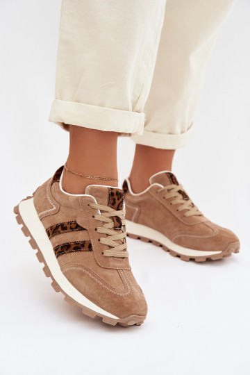 en daim Chaussures modèle baskets Féminin avec une plateforme avec des motifs en fourrure de léopard S.Barski LR61-7071 marron 2