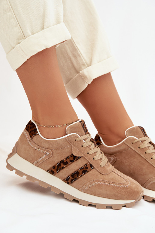 en daim Chaussures modèle baskets Féminin avec une plateforme avec des motifs en fourrure de léopard S.Barski LR61-7071 marron