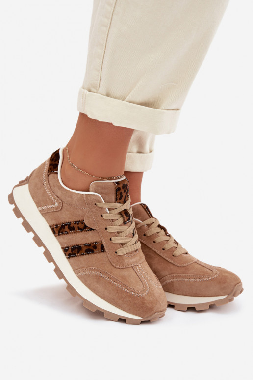 en daim Chaussures modèle baskets Féminin avec une plateforme avec des motifs en fourrure de léopard S.Barski LR61-7071 marron