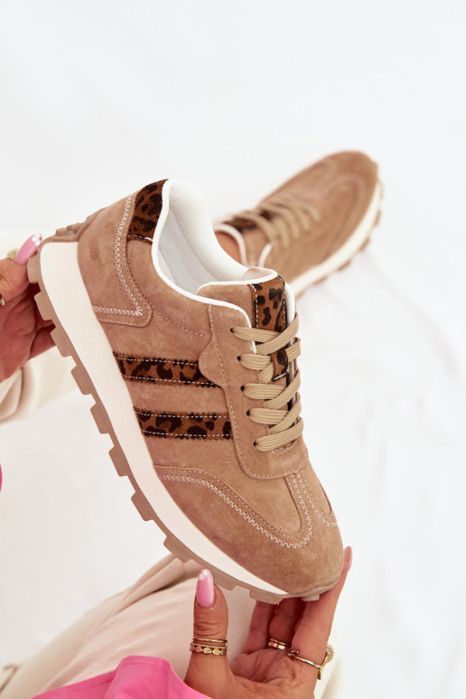 en daim Chaussures modèle baskets Féminin avec une plateforme avec des motifs en fourrure de léopard S.Barski LR61-7071 marron