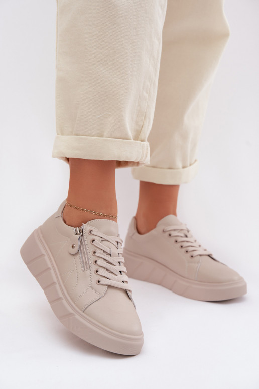 Haut Schuhe Feminin mit Reißverschlüssen Beige Althea
