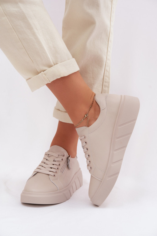 Leer schoenen Dames met ritssluitingen beige Althea