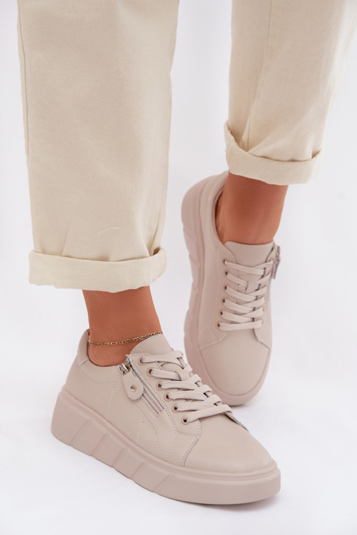 Leer schoenen Dames met ritssluitingen beige Althea
