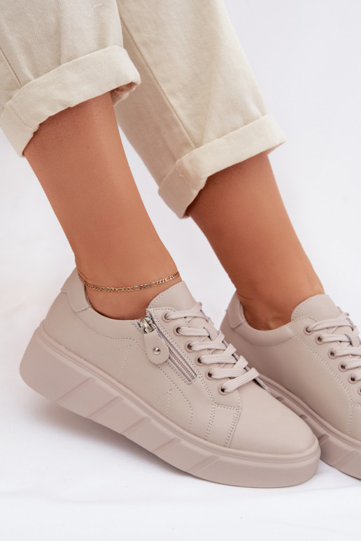 Haut Schuhe Feminin mit Reißverschlüssen Beige Althea