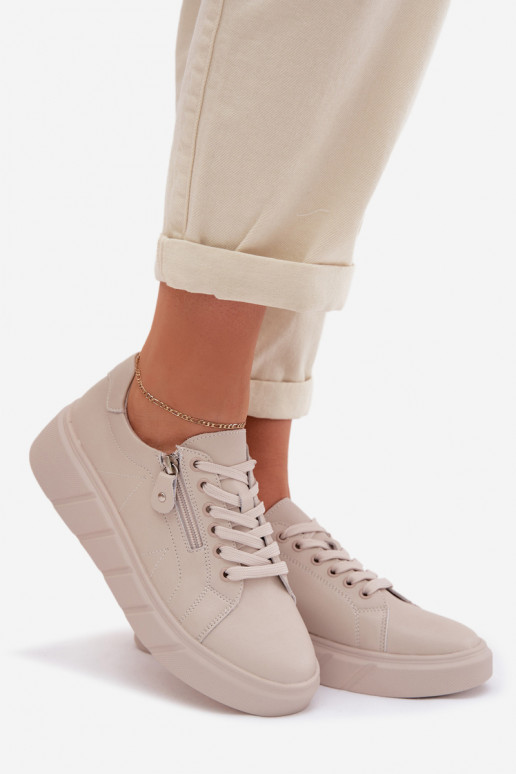 Haut Schuhe Feminin mit Reißverschlüssen Beige Althea