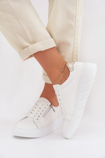 Dames leren schoenen met ritsen Althea witte kleur