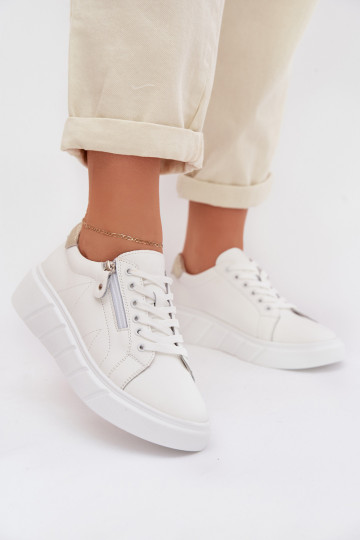 Dames leren schoenen met ritsen Althea witte kleur 2