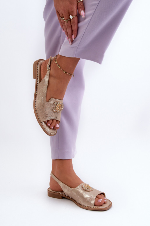 Damensandalen mit Ornamenten S.Barski KV27-049 goldene Farbe