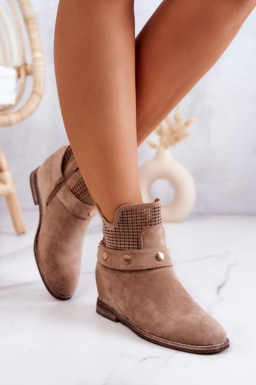 mit durchbrochenen Elementen Frühling Feminin Stiefel Beige Royale