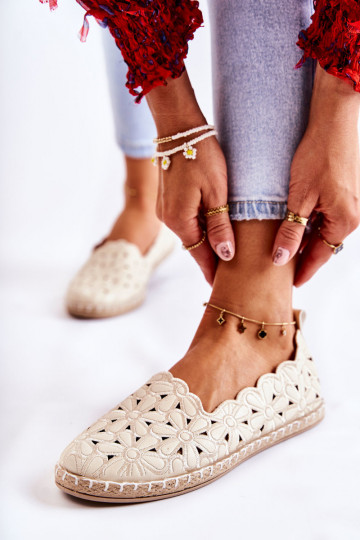 Dames ballerina's instapmodel met bloemetjes zandkleur Vennice