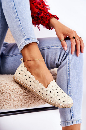 Dames ballerina's instapmodel met bloemetjes zandkleur Vennice 2