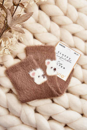 Chaussettes pour enfants avec fourrure et ours en peluche couleur marron 2