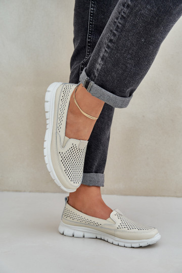  Peau avec des éléments ajourés Mocassins plateforme femme beige Tanelora