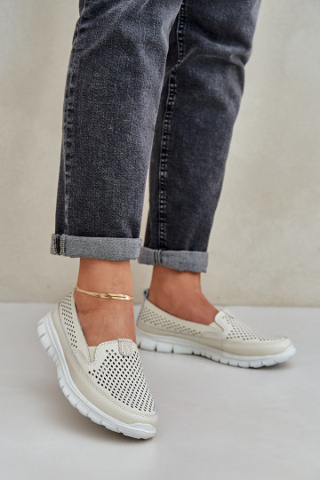  Peau avec des éléments ajourés Mocassins plateforme femme beige Tanelora 2