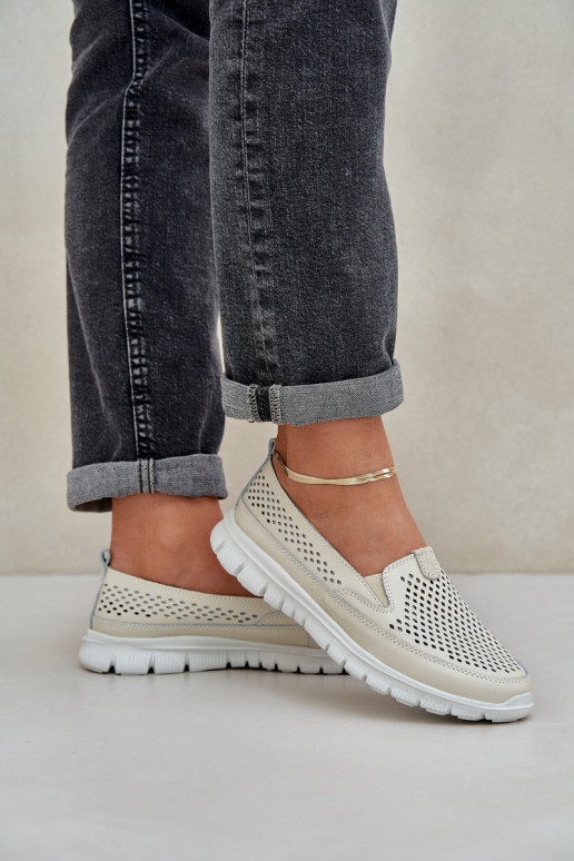  Haut mit durchbrochenen Elementen Plateau-Mokassins für Damen Beige Tanelora