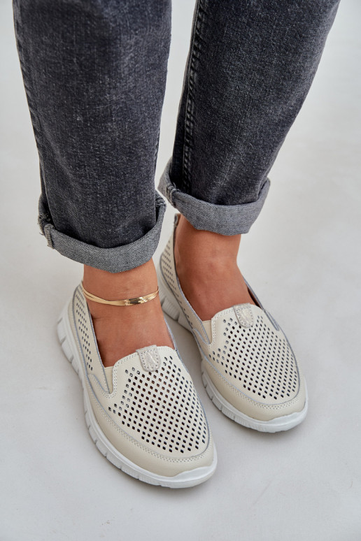  Peau avec des éléments ajourés Mocassins plateforme femme beige Tanelora