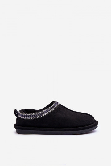 Féminin en daim chaussons avec un manteau de fourrure couleur noire Polinna