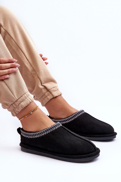 Féminin en daim chaussons avec un manteau de fourrure couleur noire Polinna