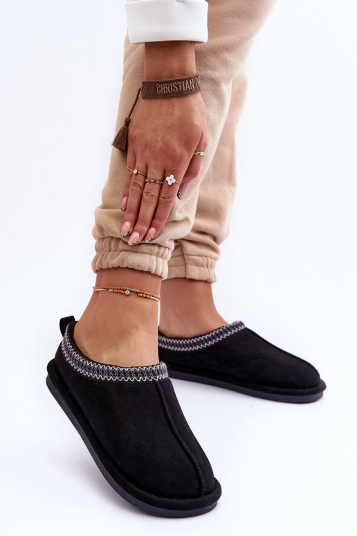 Féminin en daim chaussons avec un manteau de fourrure couleur noire Polinna