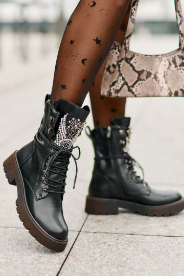 Eko Peau Bottines de travail Avec décoration réchauffer D&A MR880-080 couleur noire